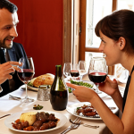 **Prompt:** A sophisticated French dinner table setting. Focus on elegant wine glasses filled with red wine, perfectly arranged silverware, and a partially eaten plate of *Boeuf Bourguignon*. Soft, warm lighting to emphasize the ambiance. People are engaged in lively conversation, making eye contact and gesturing subtly. The overall mood should convey refined enjoyment and social connection during a meal in France.