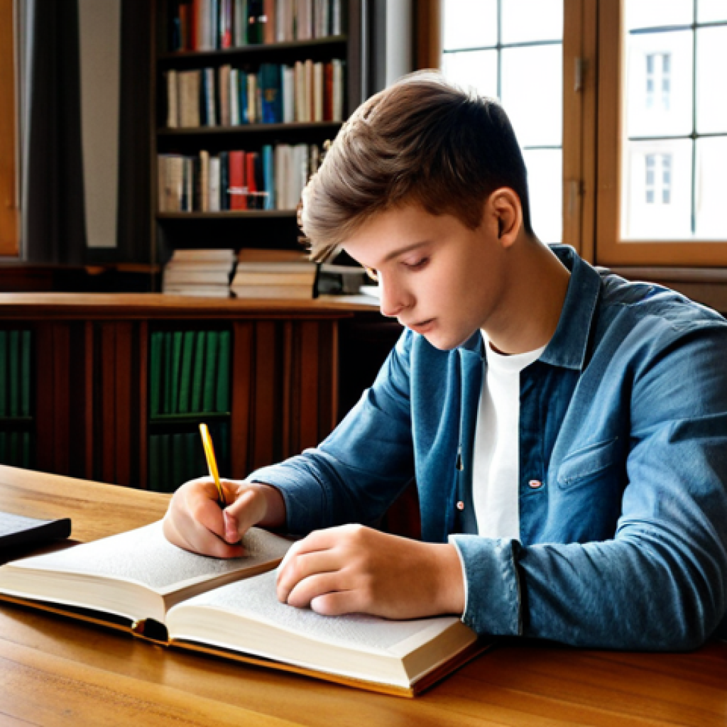 **

"A student, fully clothed in casual but appropriate attire, studying at a wooden desk in a cozy German library, surrounded by books. Light is streaming through a window.  Safe for work, family-friendly, professional photography, perfect anatomy, correct proportions, well-formed hands, proper finger count, natural body proportions, modest clothing, natural pose, appropriate content."

**