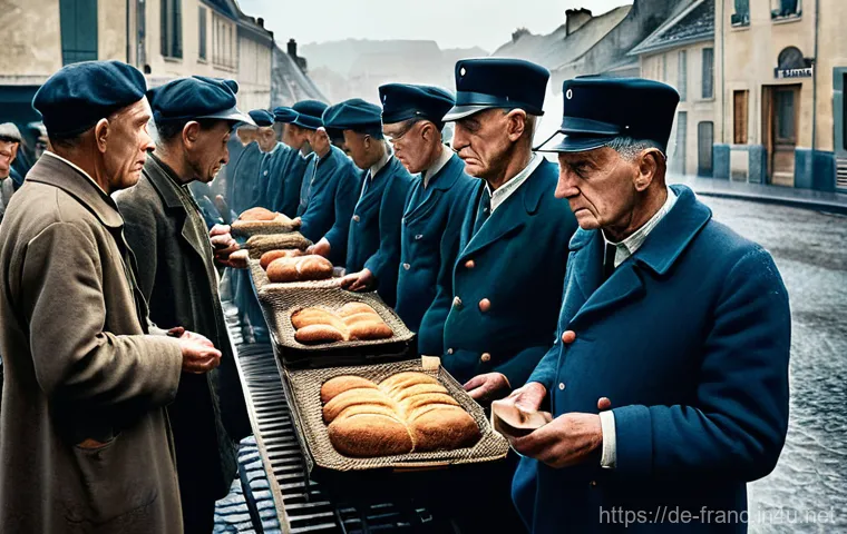 프랑스와 나치 점령 시기 역사 - **Image Prompt: The Daily Bread Queue in Occupied France**
    A photo-realistic image depicting a s...
