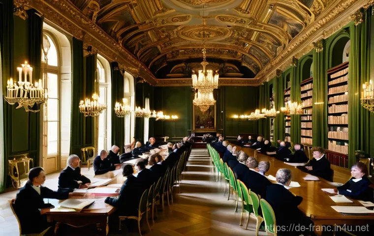프랑스의 언어 정책과 프랑스어 보호 - **A solemn gathering of 'The Immortals' at the Acad&eacute;mie fran&ccedil;aise.**
    *   **Description:** A wide...